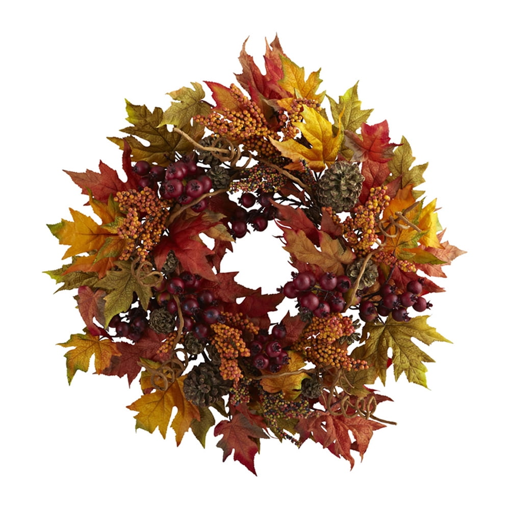 Autumn Maple and Berry Artificial Wreath with Pinecones