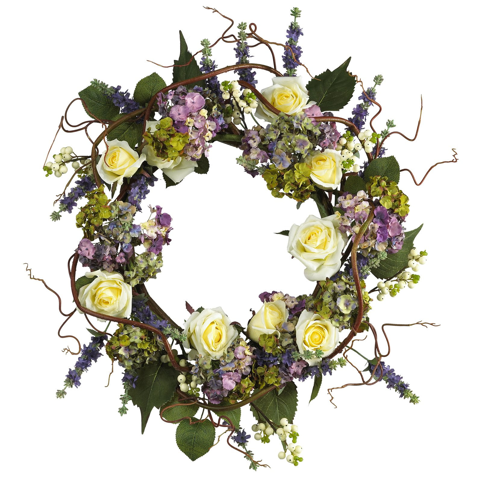 Springtime Elegance 18" Artificial Hydrangea and Rose Floral Wreath