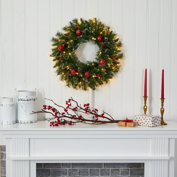 Nearly Natural 24" Prelit LED Frosted Artificial Christmas Wreath
