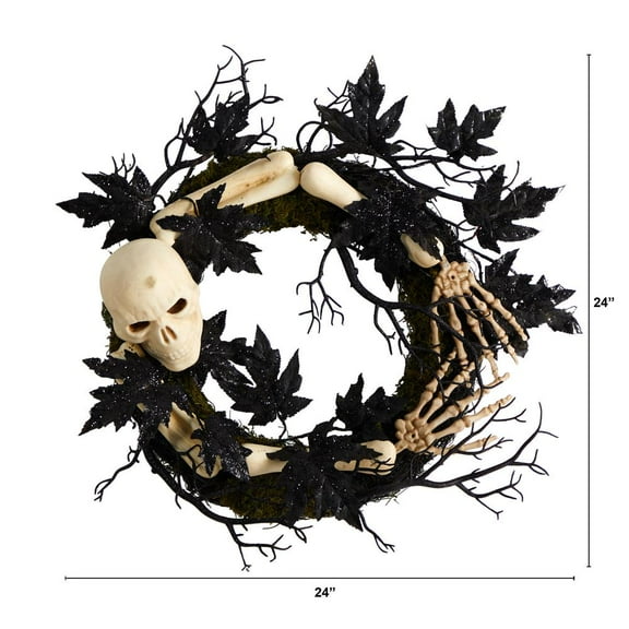 Nearly Natural 24in. Halloween Skull and Bones Wreath