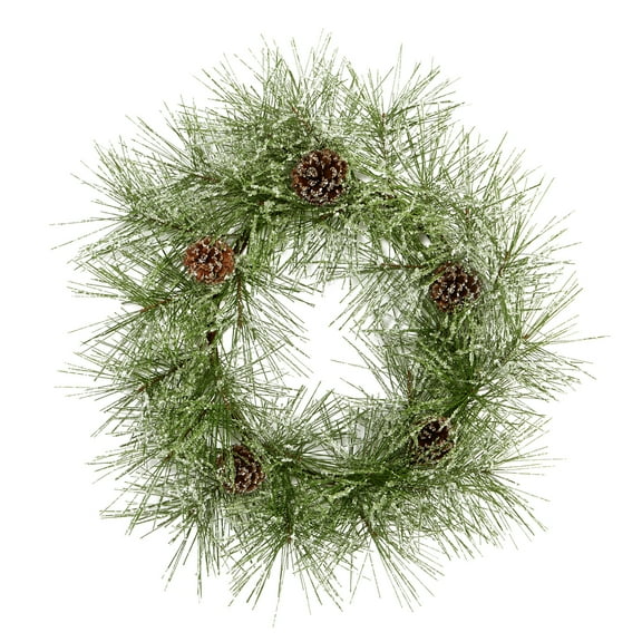 Nearly Natural 24in. Iced Pine Artificial Wreath with Pine Cones