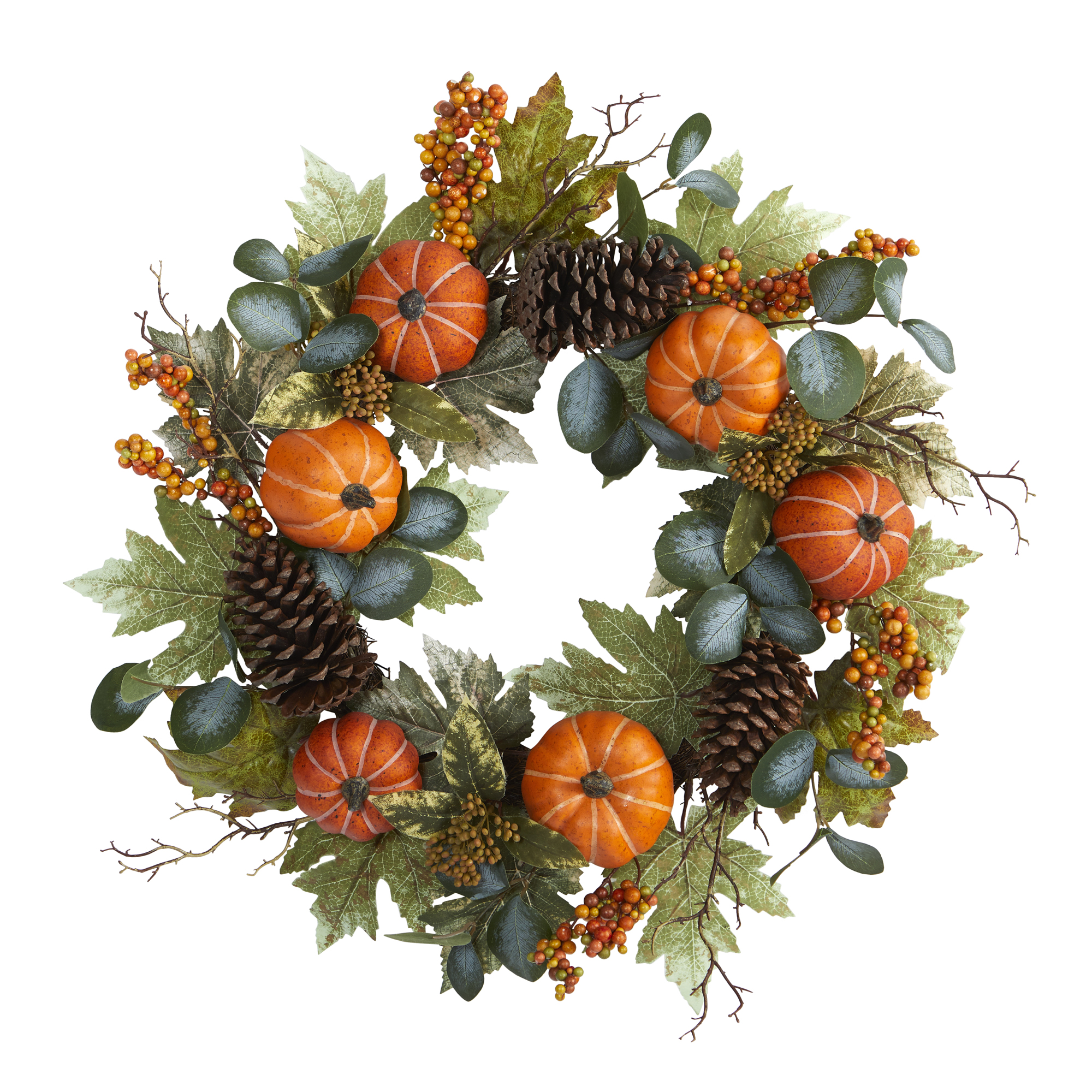 Nearly Natural Plastic Wreath, 24.00" (Assorted Colors)