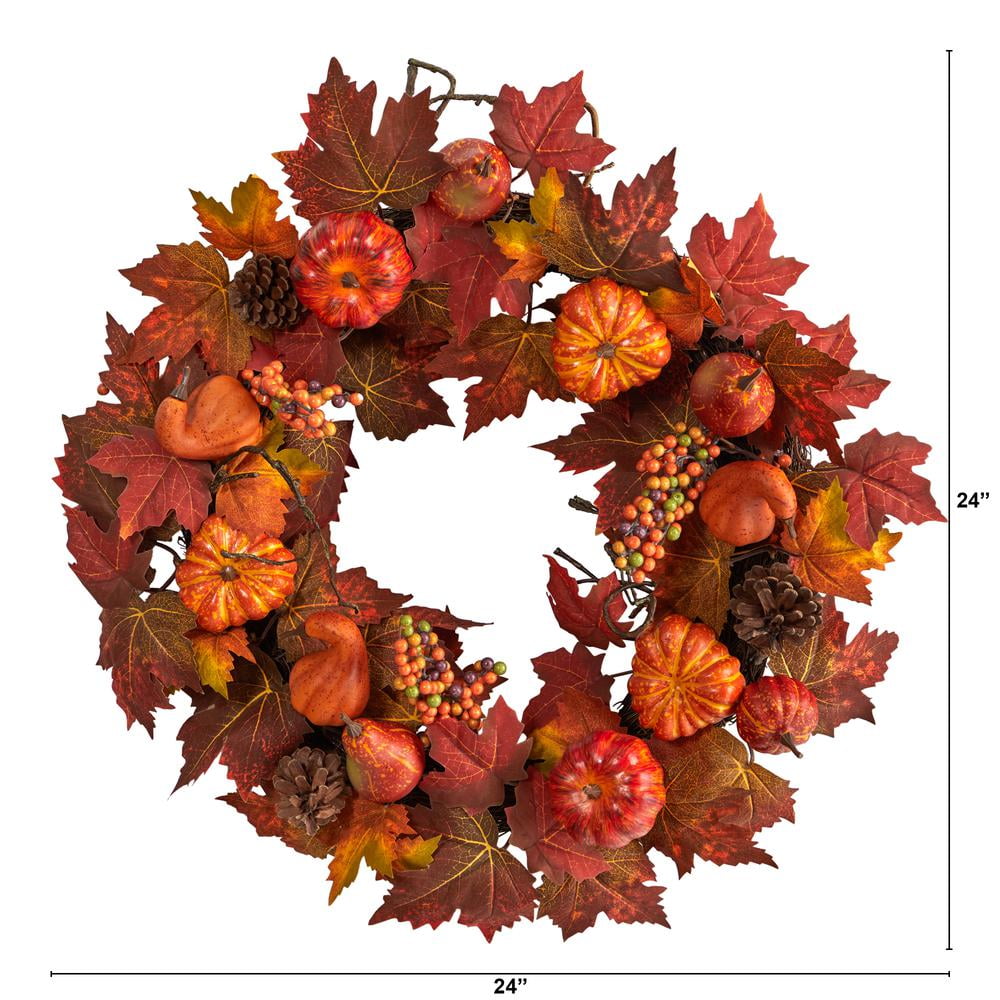 24" Autumn Maple Leaves and Pinecone Artificial Fall Wreath
