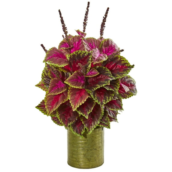 Nearly Natural 24in. Coleus Artificial Plant in Green Planter, Green/Pink