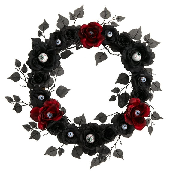 Nearly Natural 24in. Eyeball Rose Halloween Artificial Wreath