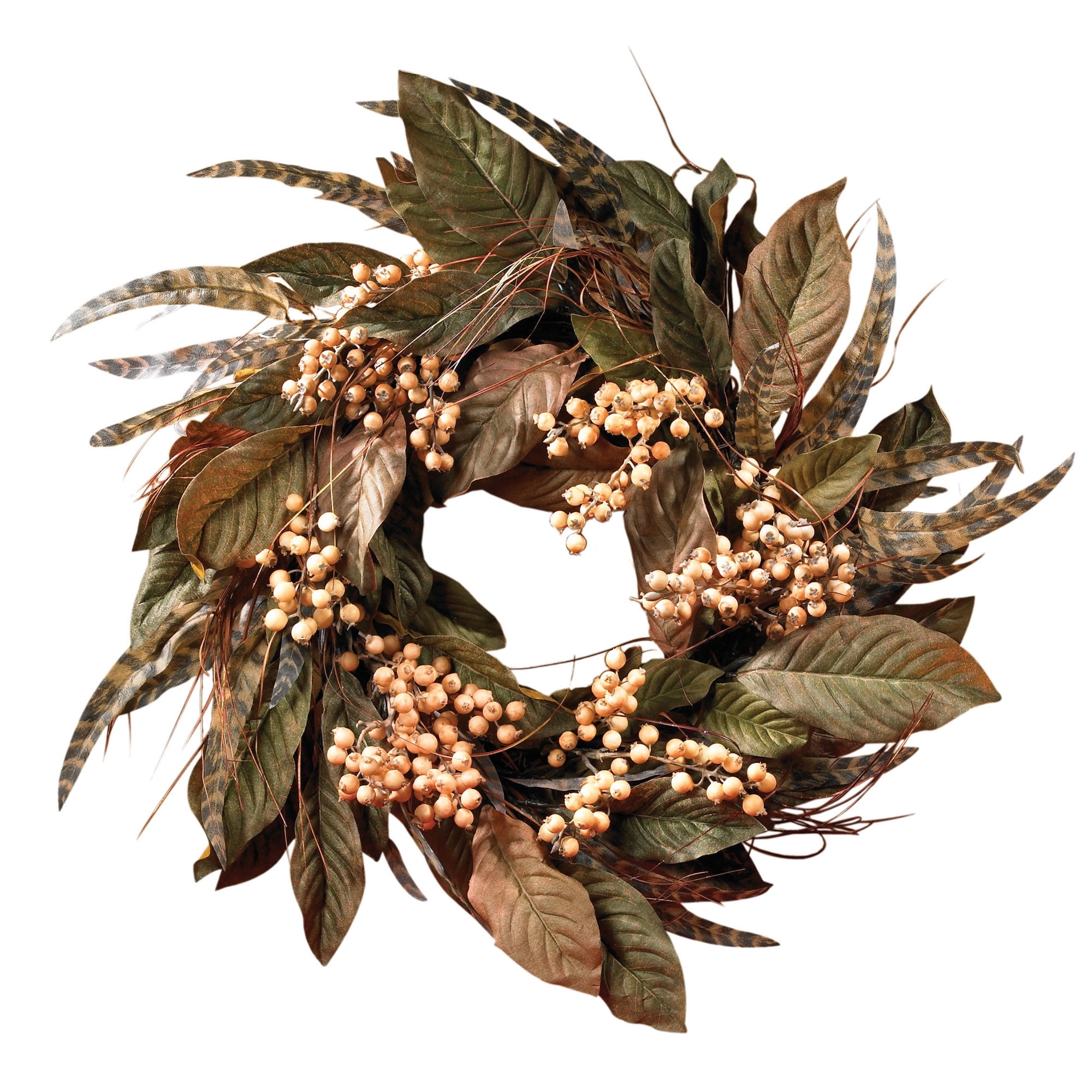 24-inch Autumn Berry and Feather Artificial Wreath