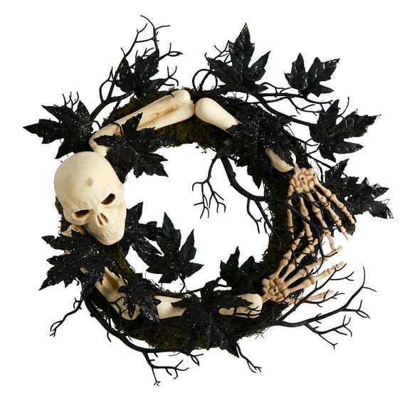 Nearly Natural 24in. Halloween Skull and Bones Wreath