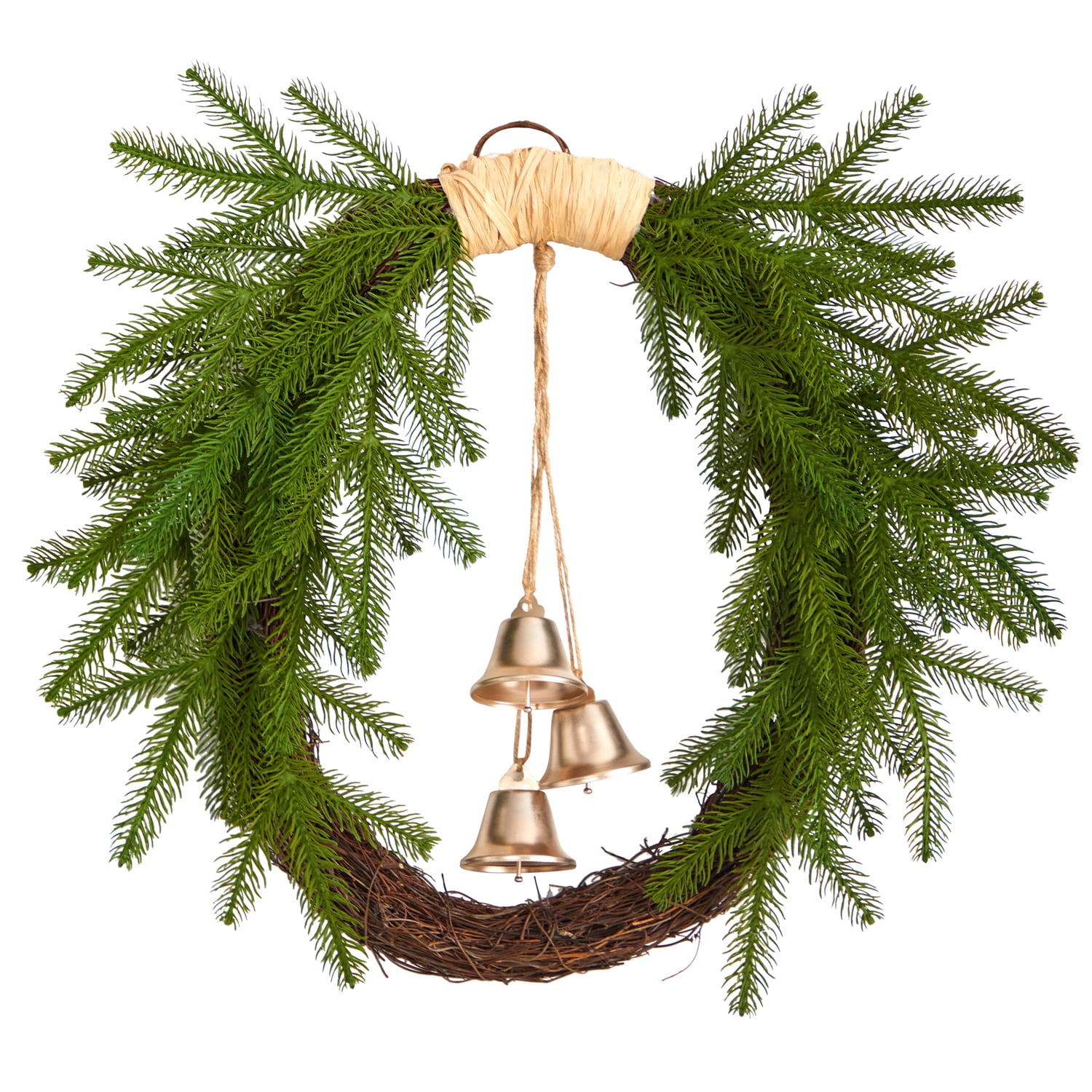 24" Green and Brown Pine Christmas Wreath with Bells