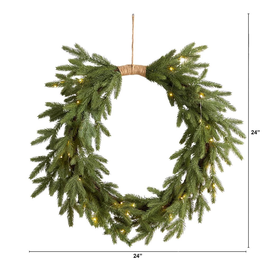 24" Pre-lit Cascading Pine Artificial Christmas Wreath with Warm White Lights
