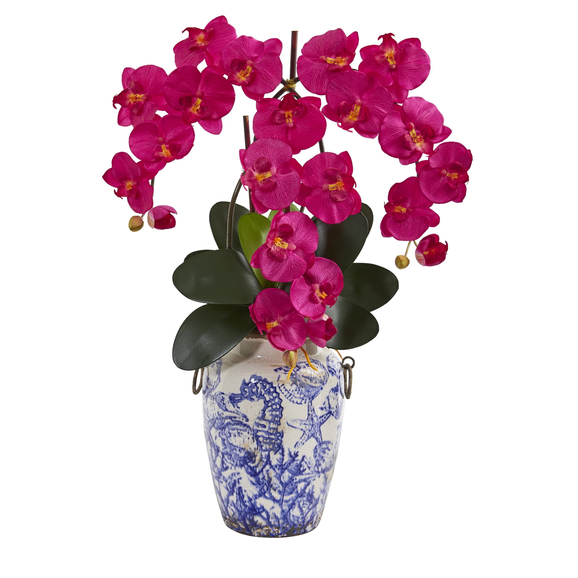 Nearly Natural 24in. Phalaenopsis Orchid Artificial Arrangement in Weathered Ocean Vase