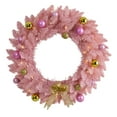thumbnail image 1 of Nearly Natural 24-in Pink Artificial Christmas Wreath with 35 LED Lights and Ornaments (W1119), 1 of 5