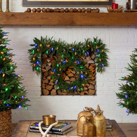 Nearly Natural Pre-Lit Battery Operated Luxembourg Pine Artificial Christmas Wreath - 24" -