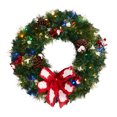 thumbnail image 1 of Nearly Natural 24in. Snow Tipped Berry and Pinecone Artificial Wreath with Bow and 50 Multi-Colored LED Lights, 1 of 5