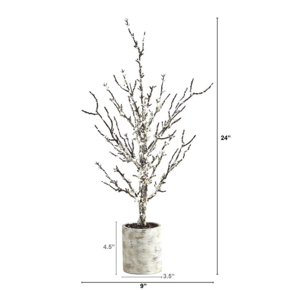 Nearly Natural 24in. Snowed Twig Artificial Tree in Decorative Planter
