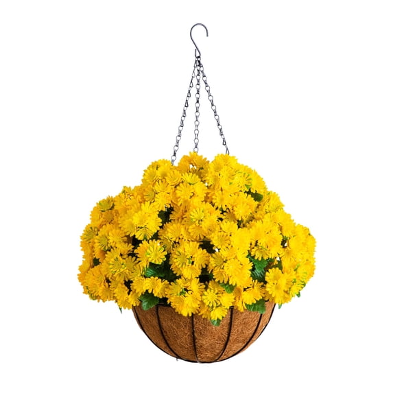 Nearly Natural 24in. UV Resistant Artificial Chrysanthemum Hanging Basket (Indoor/Outdoor)