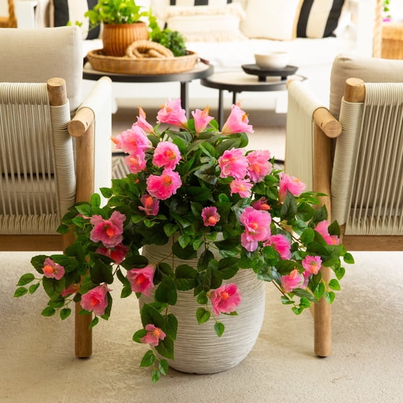 Nearly Natural UV Resistant Outdoor Artificial Hibiscus Hanging Plant - 25" - Pink- Set of 2