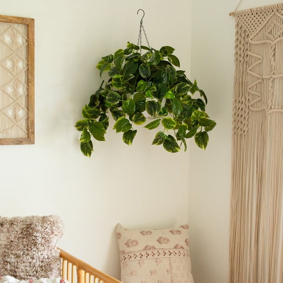 Nearly Natural Pre-Lit Pothos Artificial Plant - 24" - Warm White LED Lights