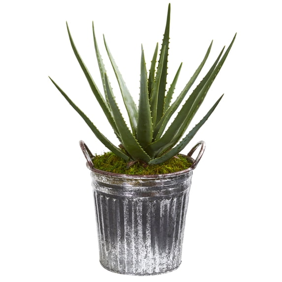 Nearly Natural 25” Aloe Artificial Plant in Vintage Metal Bucket