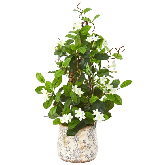 Nearly Natural 25” Stephanotis Artificial Climbing Plant in Decorative Planter