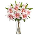 thumbnail image 1 of Nearly Natural 25in. Artificial Lily Arrangement with Cylinder Glass Vase, Pink, 1 of 4
