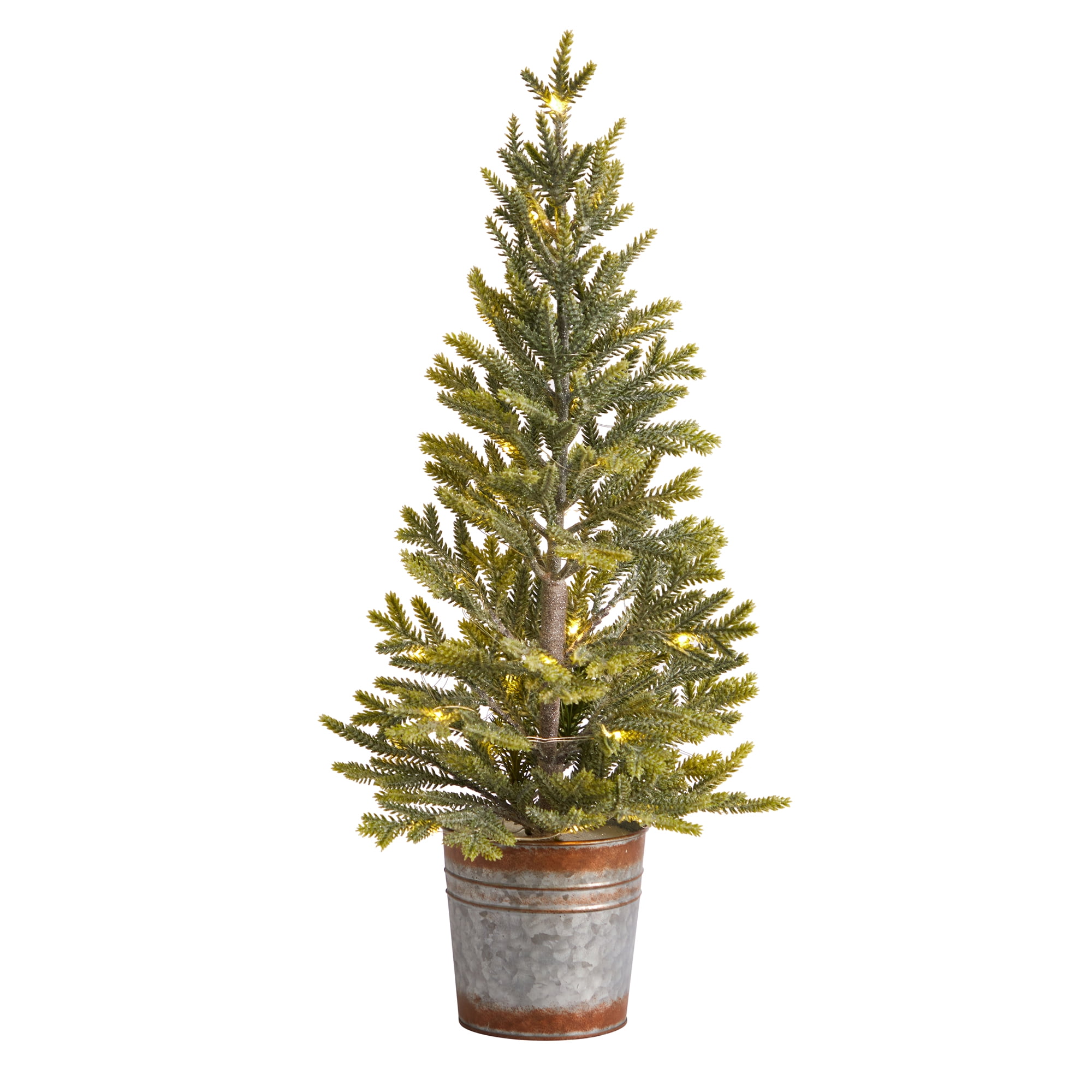 26" Warm White Prelit Pine Artificial Christmas Tree in Rustic Planter