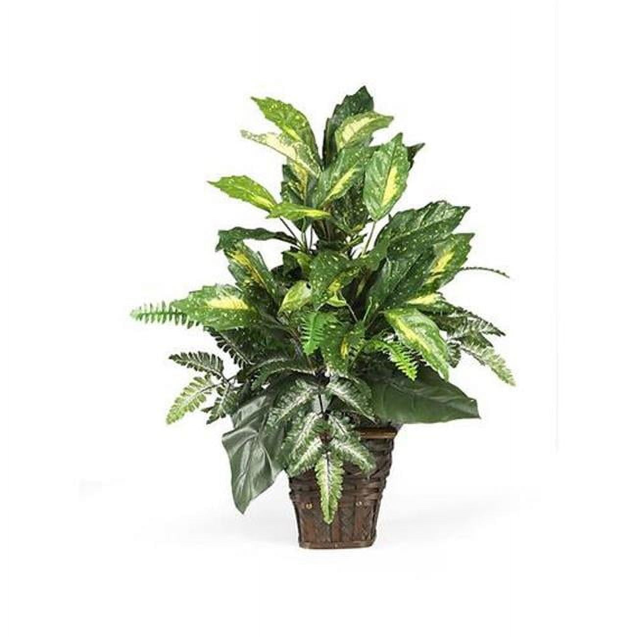Nearly Natural Green Fern Silk Plant with Wicker Basket