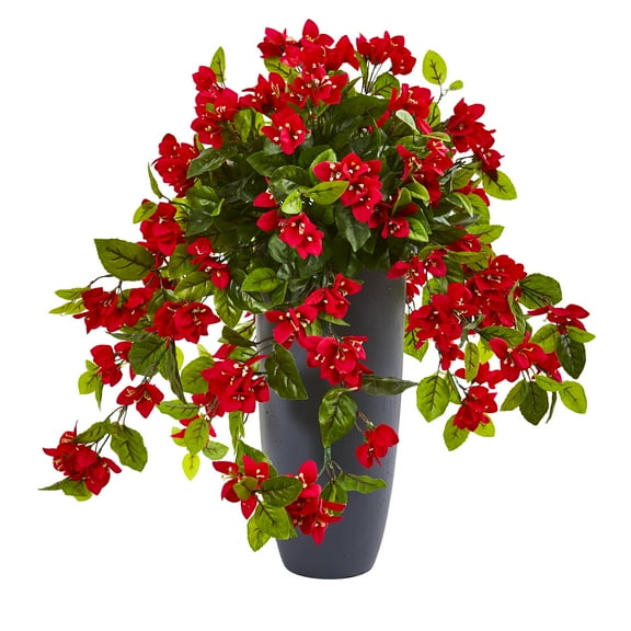 Nearly Natural 26in. Red Bougainvillea Artificial Plant in Planter, UV Resistant (Indoor/Outdoor)