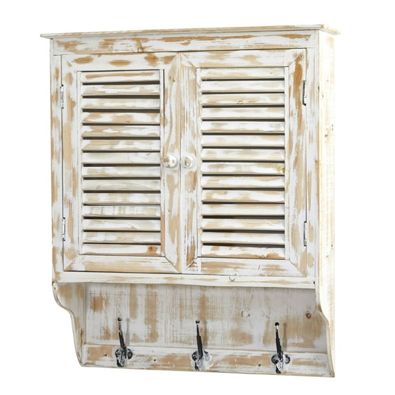 Nearly Natural 27"W White Washed Wall Cabinet with Hooks