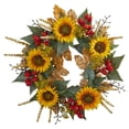 thumbnail image 1 of Nearly Natural 27in. Sunflower Berry Artificial Wreath, 1 of 3