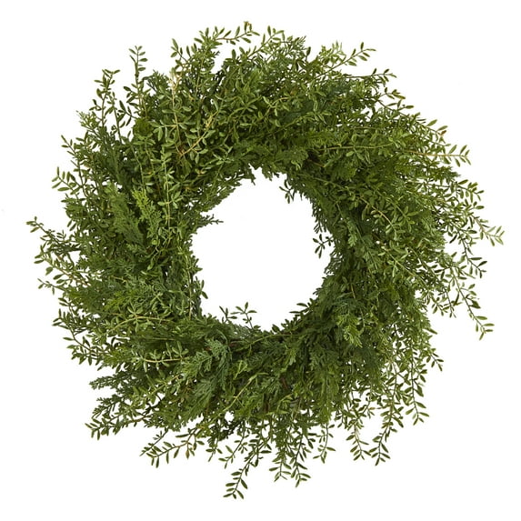 Nearly Natural 27in. Mixed Grass Artificial Wreath, Green