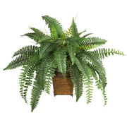 Nearly Natural 28" Artificial Boston Fern Plant with Wicker Basket