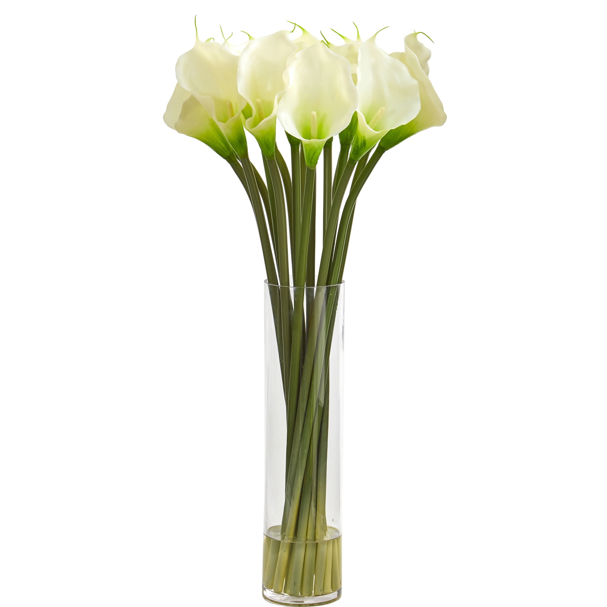 Cream Calla Lily Silk Flower Arrangement in Tall Cylinder Vase