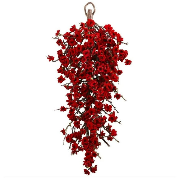 Nearly Natural 28" Everyday Plum Blossom Teardrop Wreath