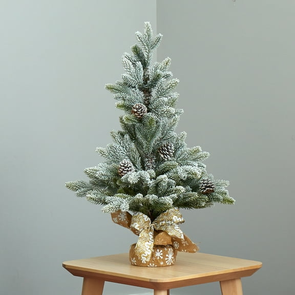 Nearly Natural 28" Flocked Artificial Christmas Tree with Pine Cones