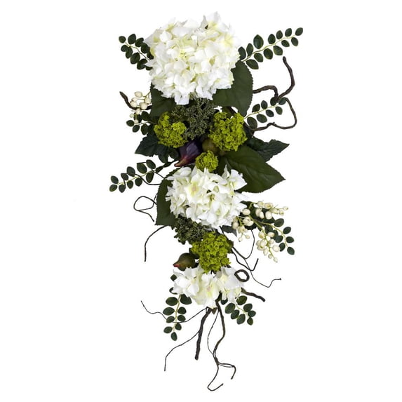 Nearly Natural 28in. Hydrangea Artificial Flower Teardrop, White