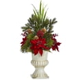 thumbnail image 1 of Nearly Natural 28in. Poinsettia, Grass and Succulent Artificial Arrangement in White Urn, 1 of 5