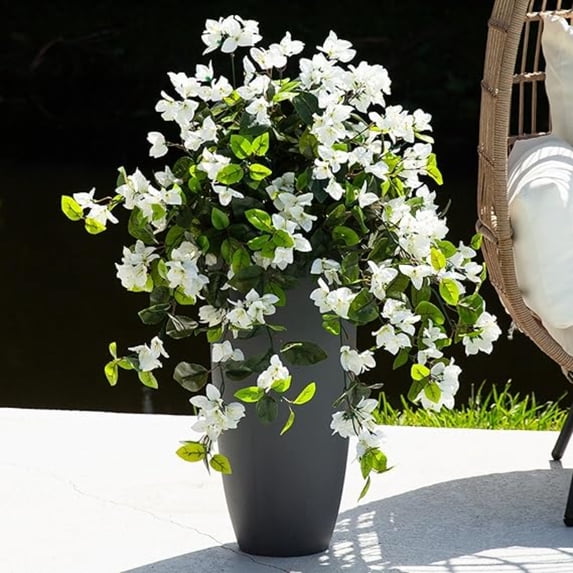 Nearly Natural UV-Resistant Artificial Bougainvillea Outdoor Hanging Plant - 28" - White - Set of 2