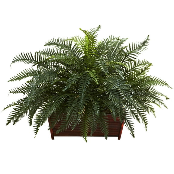 Nearly Natural 29" Green River Fern Artificial Plant with Wood Planter
