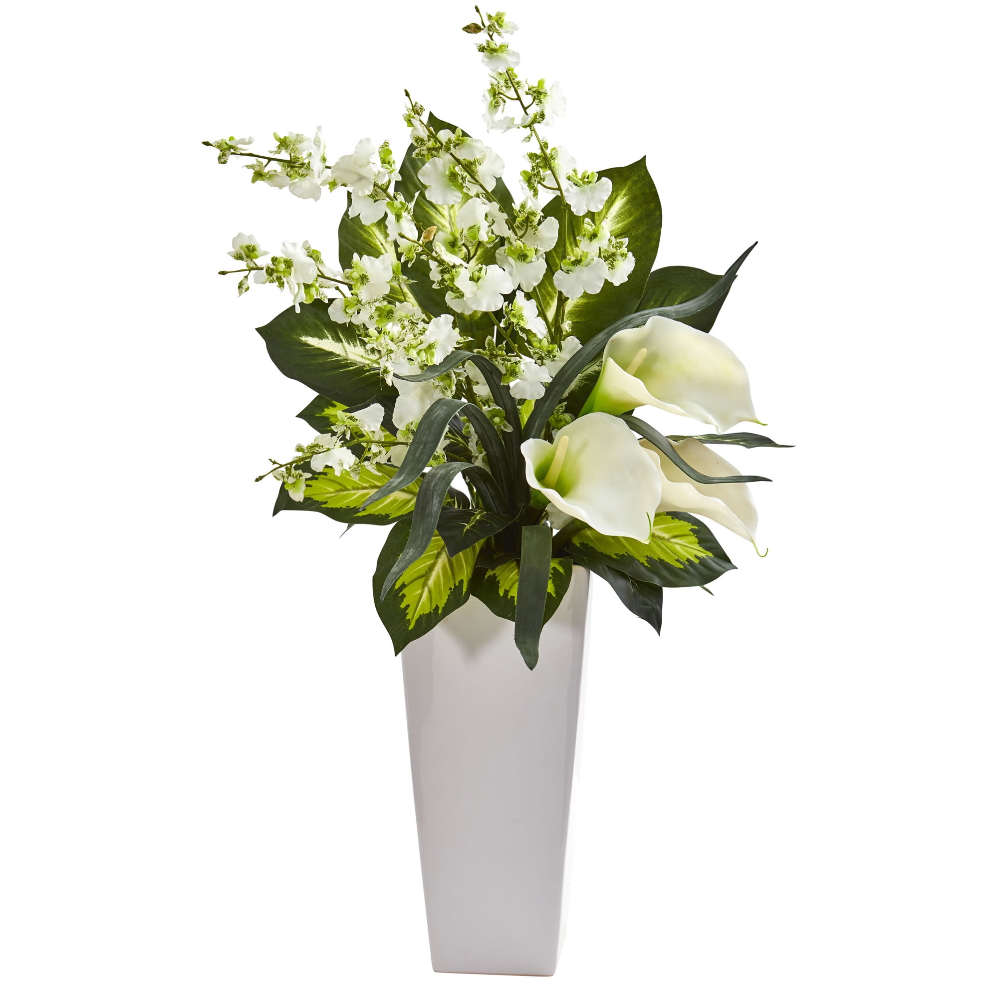 Nearly Natural 29-In. Calla Lily & Orchid Artificial Arrangement in White Vase