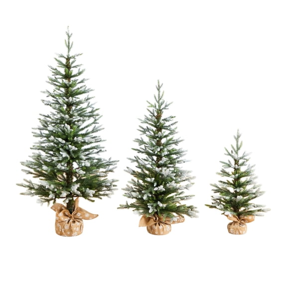 Nearly Natural 2ft. 3ft. 4ft. Artificial Snowed Balsam Fir Christmas Tree in Burlap Wrapped Base - Set of 3