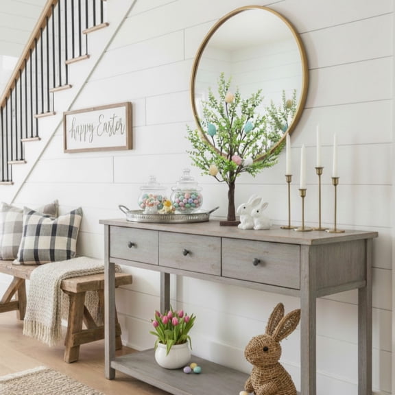 Nearly Natural Pre-Lit Artificial Easter Egg Twig Tree with Greens - 2' - Warm White LED Lights