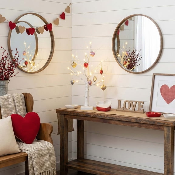 Nearly Natural Pre-Lit Artificial Valentine's Day Twig Tree - 2' - Warm White LED lights