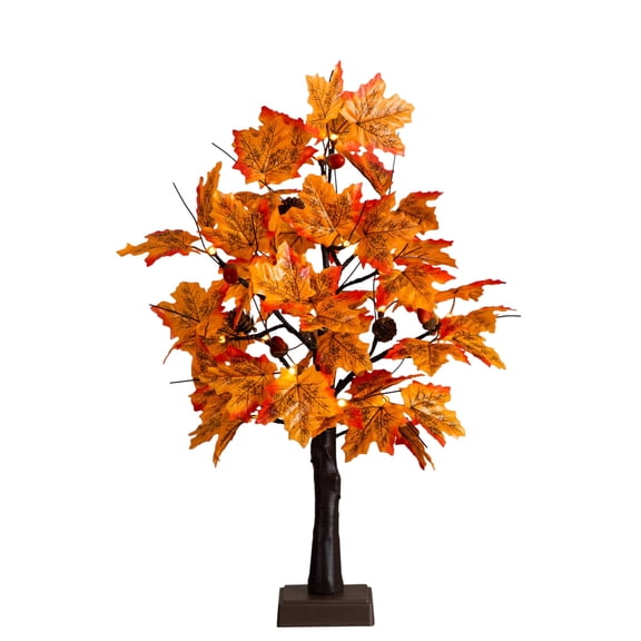 Nearly Natural Pre-Lit Fall Harvest Maple Tree with Acorns and Pinecones - 2' - Warm LED Lights