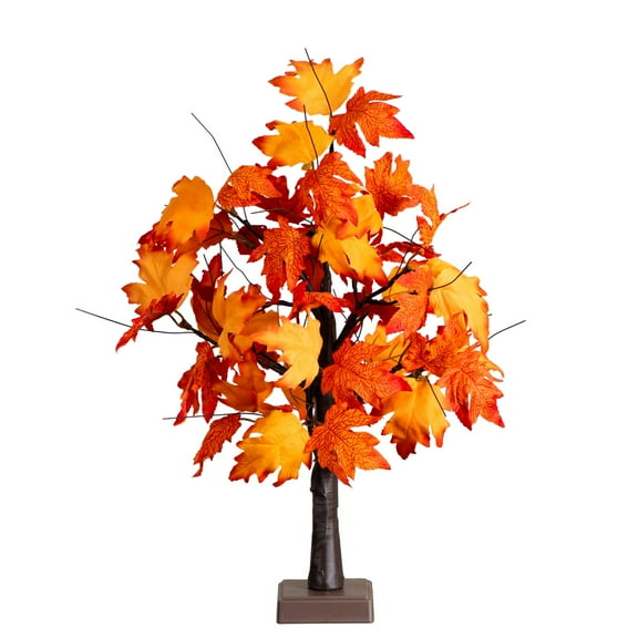 Nearly Natural 2ft. Pre-Lit Bright Autumn Maple Artificial Fall Tree with 24 Warm White LED Lights and Detachable Base