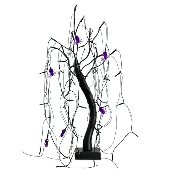 Nearly Natural 2ft. Pre-Lit Halloween Artificial Black Spooky Spider Willow Tree with 60 Orange & Purple LED Lights