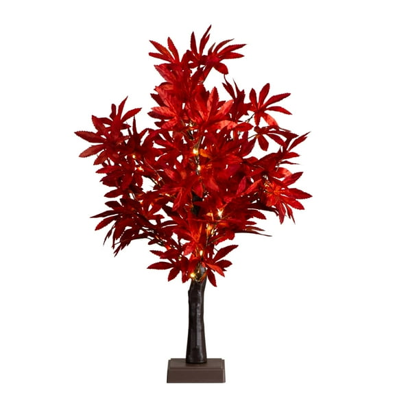 Nearly Natural 2ft. Pre-Lit Red Autumn Maple Artificial Fall Tree with 50 Warm White LED Lights and Detachable Base