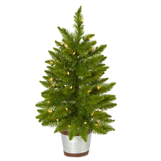 Nearly Natural 2ft Norfolk Island Pine Artificial Tree | Realistic Mini Christmas Tree In Decorative Planter, Bendable Branches, Holiday Decor