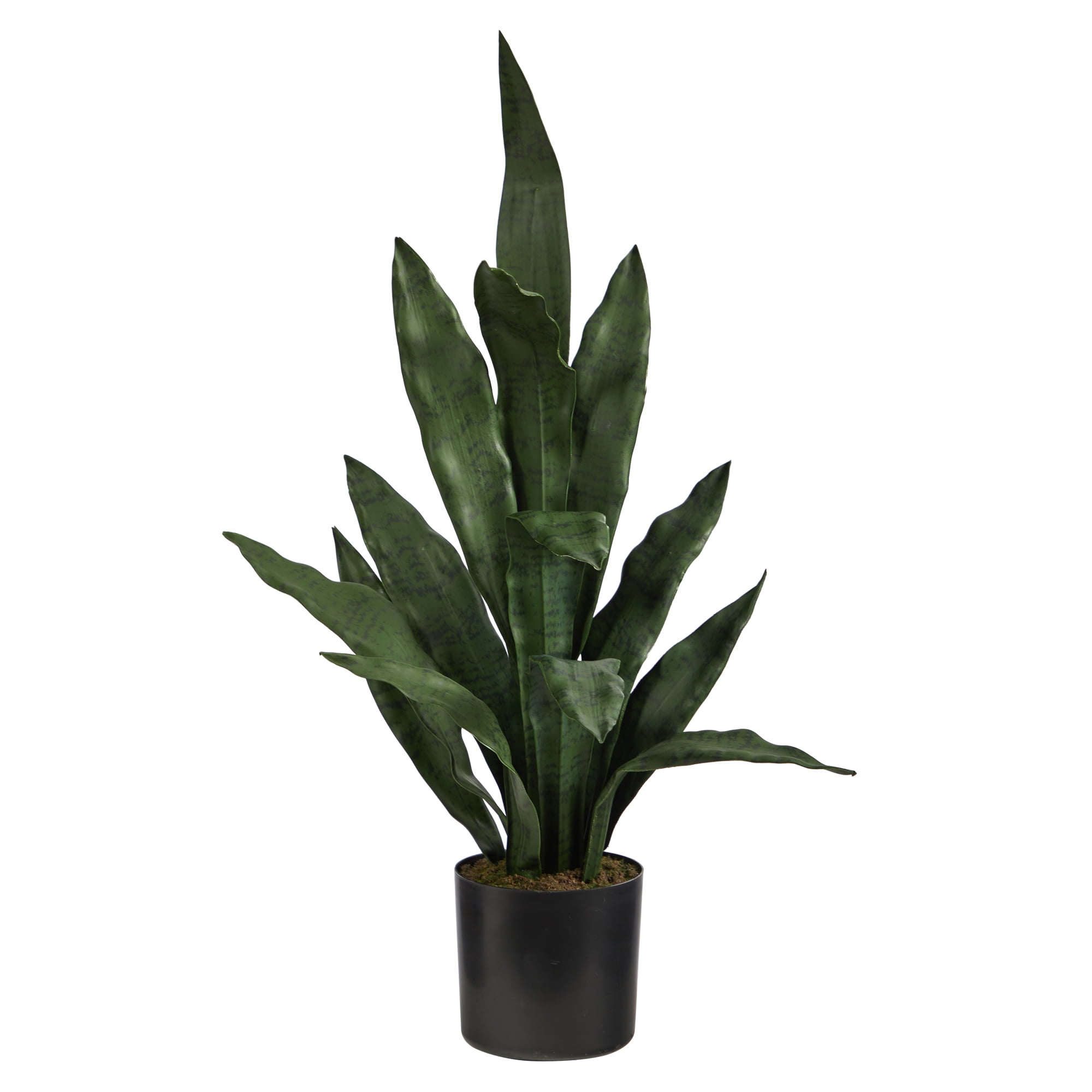 2ft Green Plastic Faux Snake Plant in Black Pot