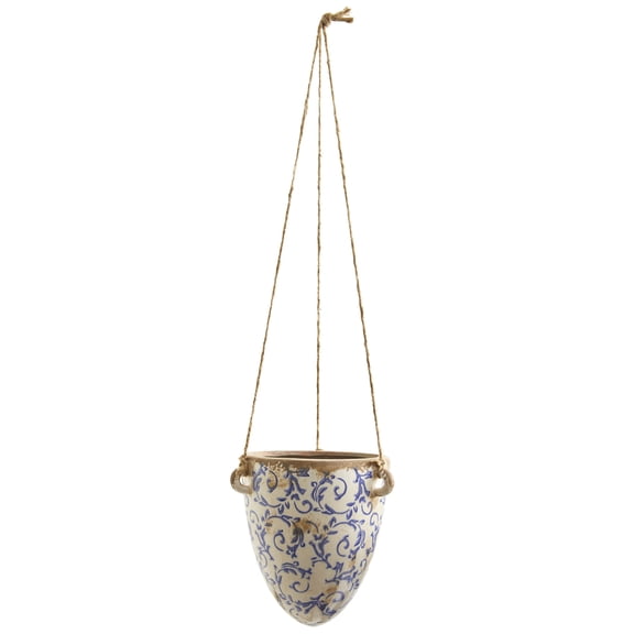 Nearly Natural 2ft Tuscan Hanging Ceramic Scroll Planter in Blue