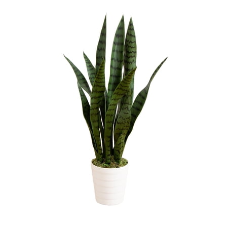 Nearly Natural 2ft. UV Resistant Artificial Sansevieria Plant in White Decorative Planter (Indoor/Outdoor)